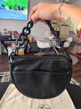 Addition Elle Black Mini Half-Moon Bag with Chunky Chain Handle